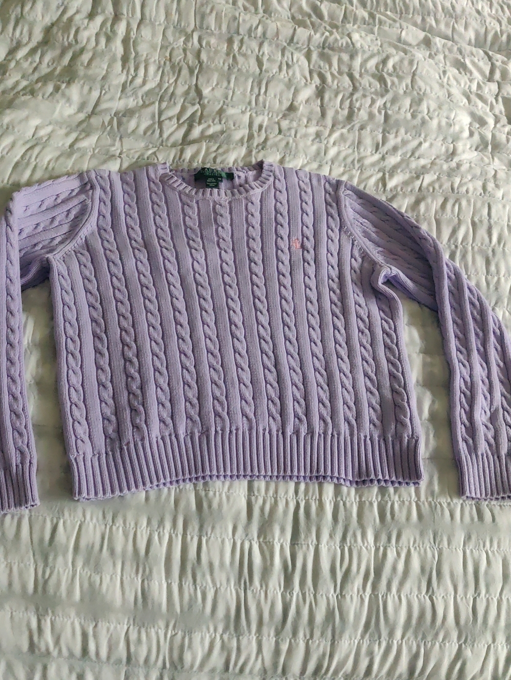 Vintage Ralph Lauren Women’s Y2K Cottagecore Cable-Knit Cotton Sweater Lavender